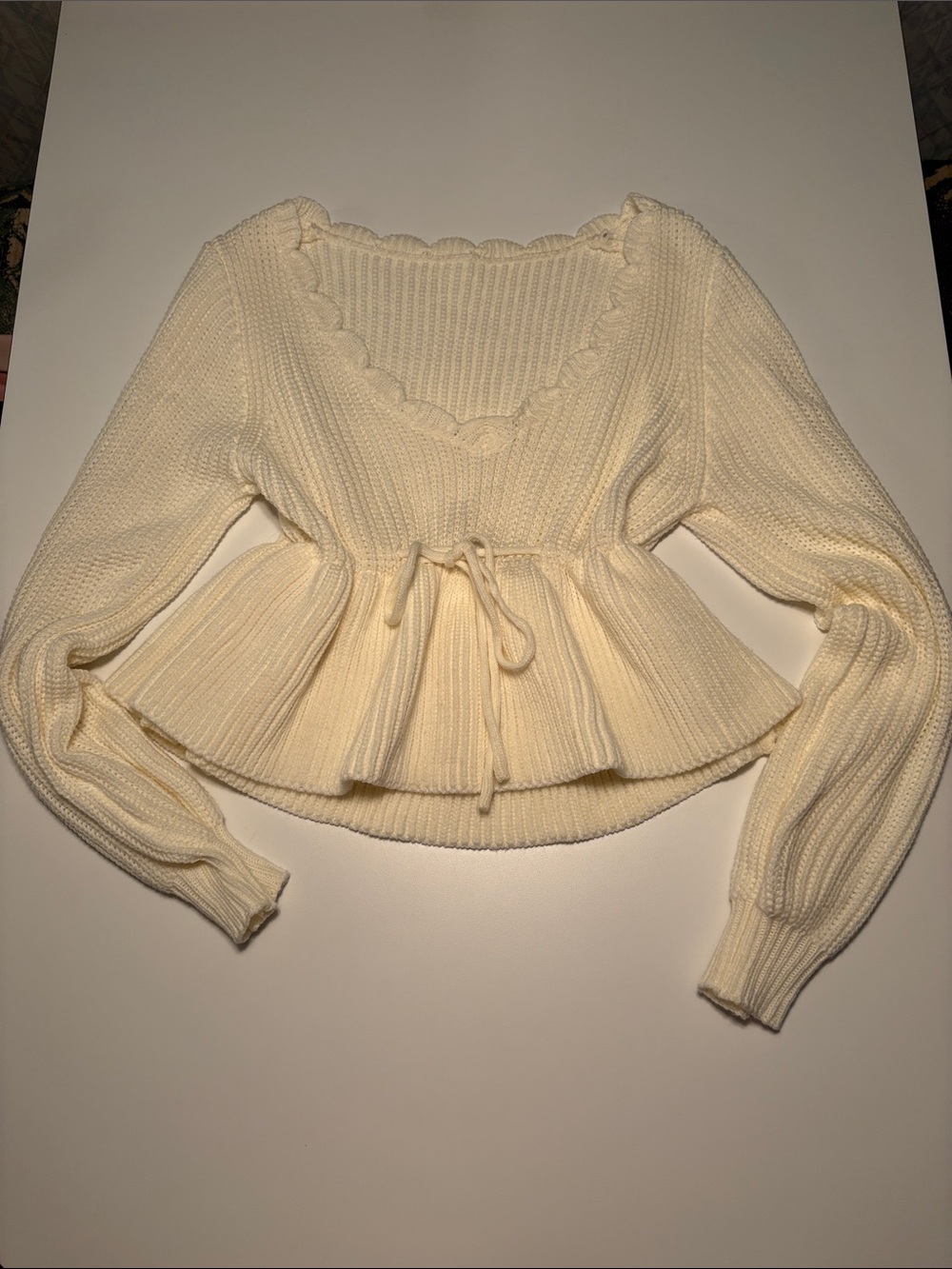 Women's Cream Peplum Knit Sweater